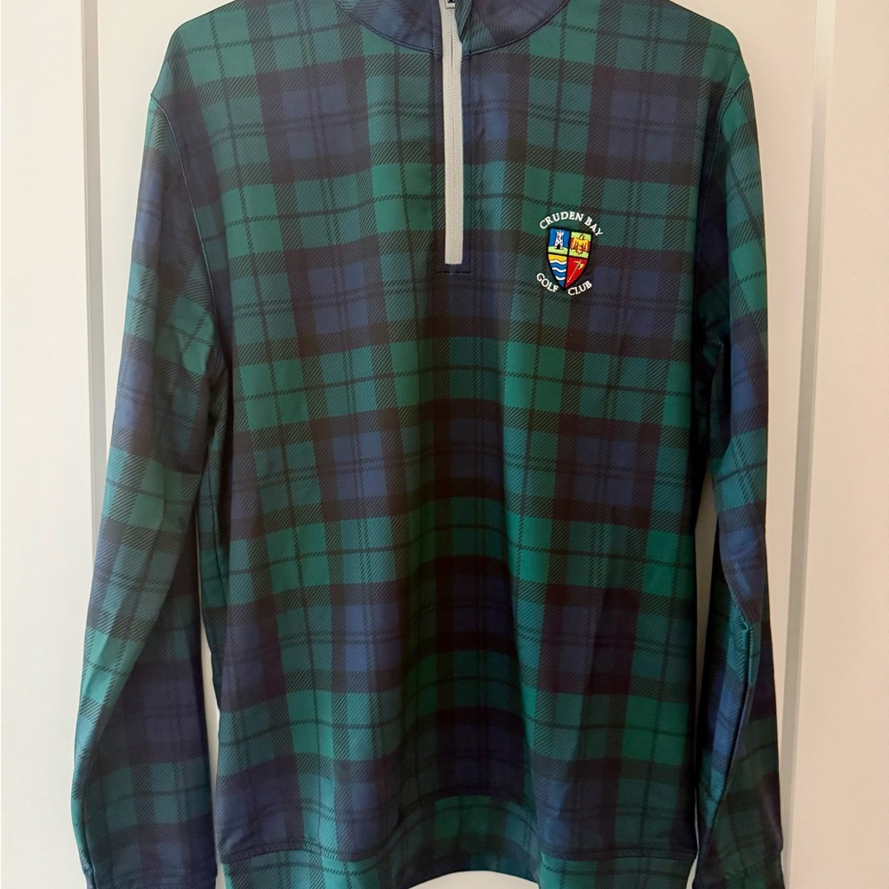 Blue and Green tartan Plaid Quarter-Zip Pullover size medium w/ crude bay logo - Picture 3 of 6
